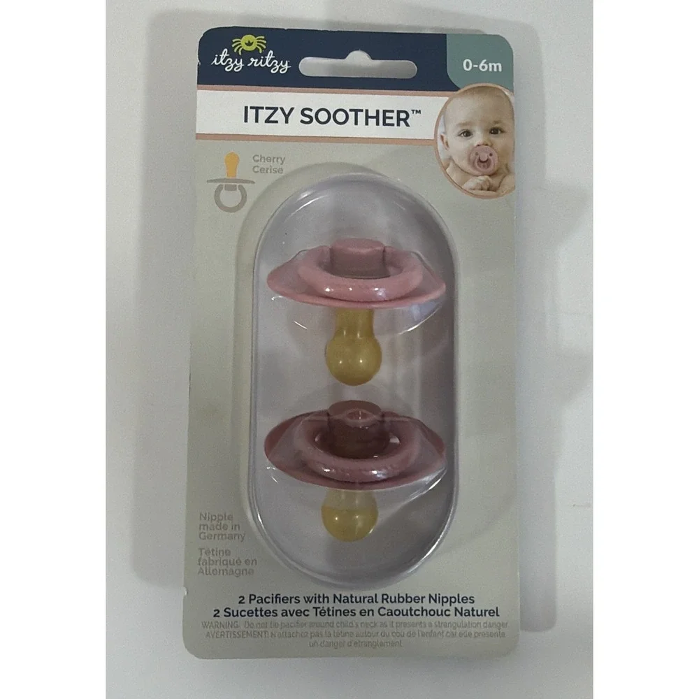 New Itzy Ritzy Natural Rubber Pacifiers 0-6m ITZY SOOTHER 2 Pk Cherry